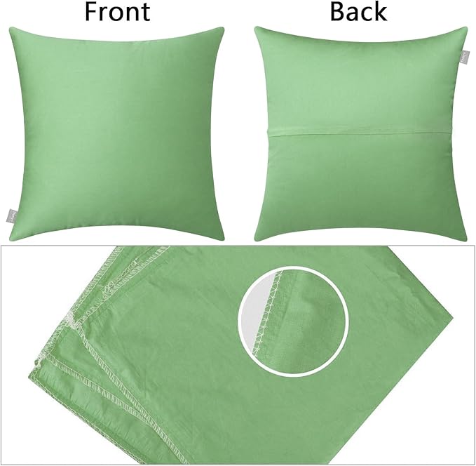 Thmyo 4-Pack 100% Cotton Comfortable Solid Decorative Throw Pillow Case, Square Cushion Cover Pillowcase Sublimation Blank Pillow Covers DIY Throw Pillowcase for Couch(18x18 inch/ 45x45cm,Sage Green)