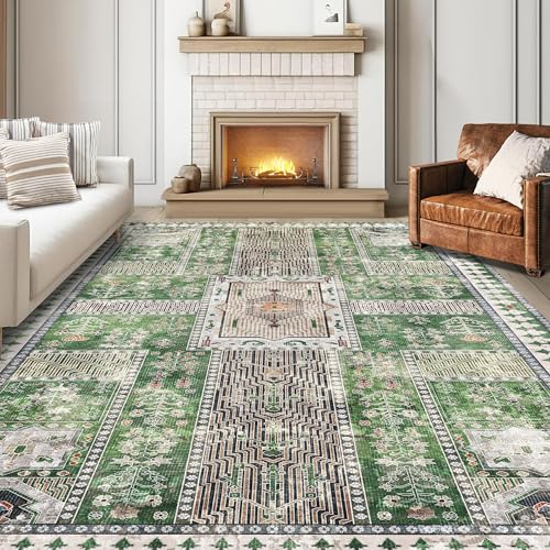 YARNSCAPE Vintage 3' x 5 ' Washable Area Rug - Stylish Indoor Rug for Living, Dining or Bedroom - Lightweight Carpet with Non-Slip Backing - Foldable for Easy Placement and Maintenance - Green - color: Vintage-green, size: 3' x 5' (Rectangular)