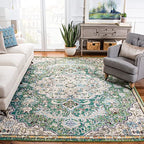 SAFAVIEH Madison Collection Area Rug - 6'7" Square, Green & Turquoise, Boho Chic Medallion Distressed Design, Non-Shedding & Easy Care, Ideal for High Traffic Areas in Living Room, Bedroom (MAD447Y) - color: Green/Turquoise, size: 6'7" x 6'7" (Square)
