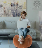 Unstuffed Genuine Round Leather Pouf | Moroccan Ottoman Footstool, Footrest Cover | Super Soft Handmade Ottoman Faux Comes in 20" D x 20" W x 14" H