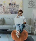 Unstuffed Genuine Round Leather Pouf | Moroccan Ottoman Footstool, Footrest Cover | Super Soft Handmade Ottoman Faux Comes in 20" D x 20" W x 14" H