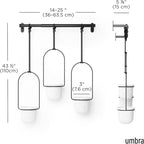 Umbra Triflora Hanging Planter for Window, Indoor Herb Garden, Set of 3, White/Black
