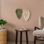 Jditngp 2PCS Hand Woven Leaf Wall Hanging,Leaf Tapestry Wall Hanging,Nordic Room Wall Feather Ornament,Boho Woven Tapestry Bohemian Home Decor for Living Room Bedroom or Entryway Wall Art Green White