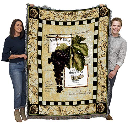 Pure Country Weavers Grapes and Labels IV Blanket - Garden Floral Gift Tapestry Throw Woven from Cotton - Made in the USA (72x54) - color: Grapes Labels IV