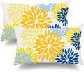 DFXSZ Yellow Blue Flower Pillow Covers 12x20 Inch Set of 2 Outdoor Throw Pillows Outdoor Waterproof Decor for Living Room Sofa Patio Funiture Garden Floral Polyester Pillow Covers 002J12