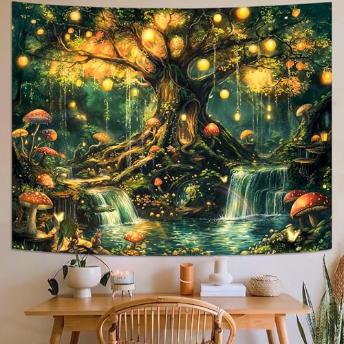 Spenlife Magical Tree of Life Tapestry Fantasy Tapestry for Bedroom Green and Yellow Tapestries Wall Hanging Bedroom Living Room Wall Art and Home Decor 44x60 - color: Green, size: 60"L x 44"W