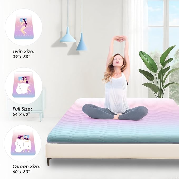 Japanese Floor Futon Mattress, 3.5" Thicken Colorful Rainbow Portable Floor Mattress, High-Density Foam Tatami Mat Sleeping Pad for Camping Guest Room Dormitory RV, Queen