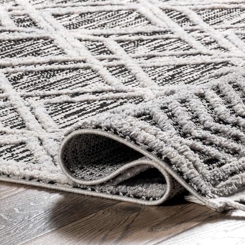 nuLOOM 4x6 Ansley Moroccan Tassel Area Rug, Grey, High-Low Textured Bohemian Design, Plush High Pile, Stain Resistant, For Bedroom, Living Room, Hallway, Entryway
