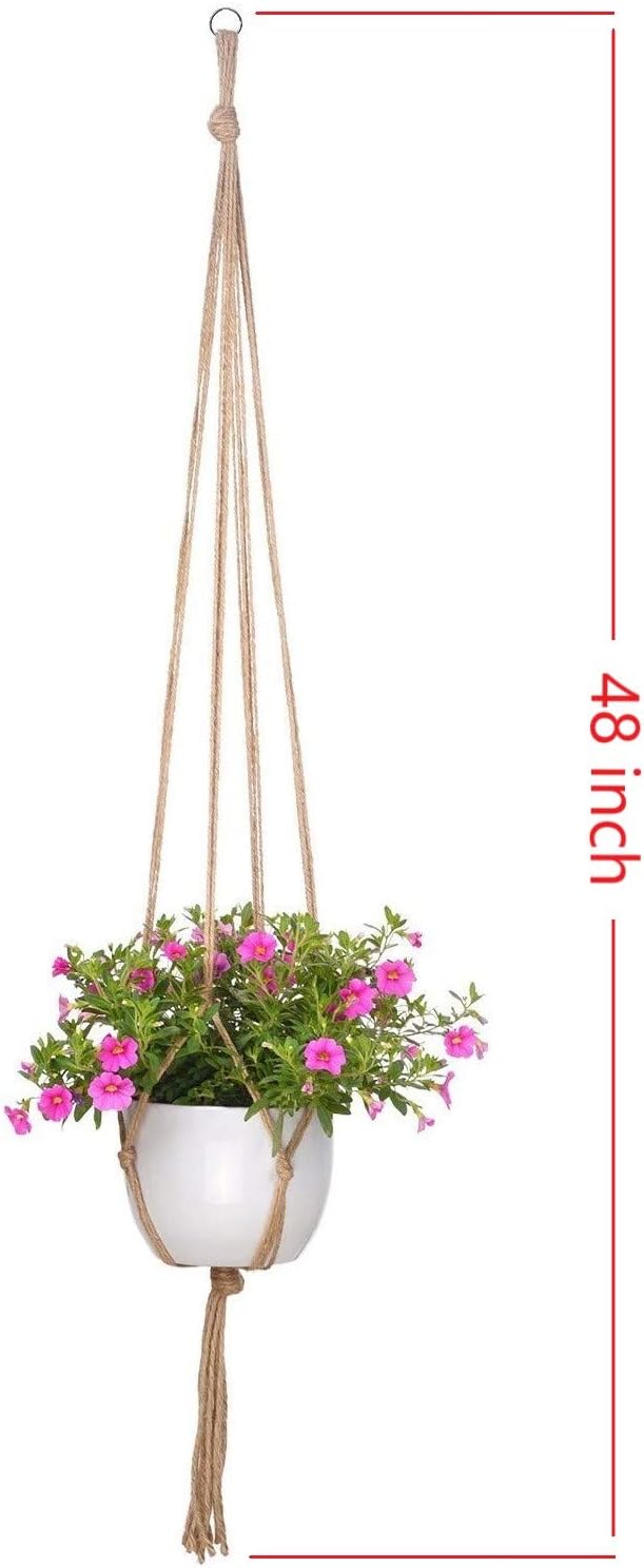 2 Pcs Macrame Plant Hanger Basket Liners with Country Style Natural Jute, Elegant for Home Garden, Patio and Office, Indoor & Outdoor Decoration, ONLY Hanger, NO Plant or Pot (48")