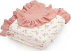Muslin Ruffled Baby Blanket, Extra Large 52 x 52 Inches, Soft Breathable Cotton Crib Blanket for Newborn Infant Toddler (Rosy-Ruffled, Printed)