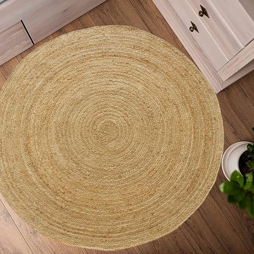 Handwoven 3FT Round Jute Area Rug Natural Reversible Rug for Bedroom Living Room Dining Room Office Kitchen and Entryway - size: 3' (Round)