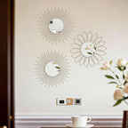 3 Pack Metal Mirrors for Wall Sunburst Wall Mirrors Home Décor Decorative Hanging Wall Art for Living Room Bedroom Entryway (White, Flower+Sunburst)