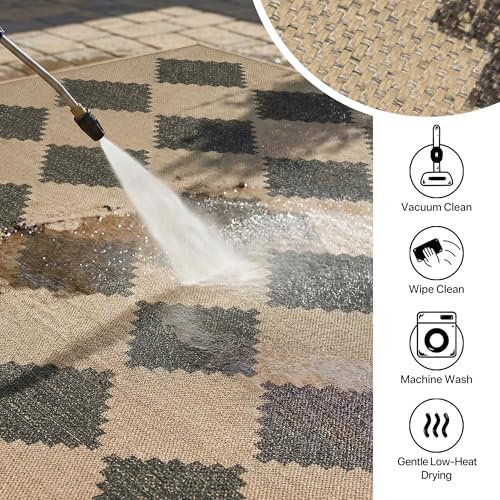 GENIMO Indoor Outdoor Area Rug 6'x9', Checkered Easy Jute Rug Machine Washable, Easy-Cleaning, Non Slip Geometric Outdoor Carpet for Patio, Living Room, Backyard, Porch, Deck, Balcony - color: Zigzag Diamond, size: 6' x 9' (Rectangular)