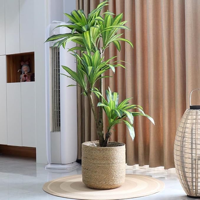 Seagrass Planter Basket Set with Plastic Lining Woven Indoor Outdoor Plant Pot Covers Natural Storage Containers for Flowers & Plants(9.06''X8.66'')