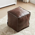 Louis Donné Unstuffed Ottoman Pouf Cover, Faux Leather Pouf Cover Foot Stool, 17.7" Square Small Bean Bag Footstool, Soft Ottoman FootRest with Storage for Living Rooms Bedrooms, Brown(ONLY Cover)