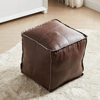 Louis Donné Unstuffed Ottoman Pouf Cover, Faux Leather Pouf Cover Foot Stool, 17.7" Square Small Bean Bag Footstool, Soft Ottoman FootRest with Storage for Living Rooms Bedrooms, Brown(ONLY Cover)