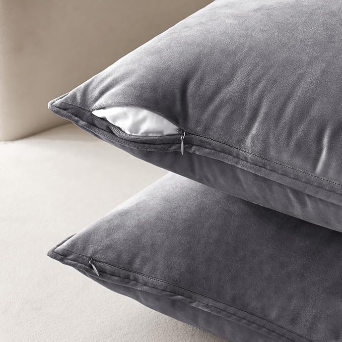 MIULEE Dark Grey Velvet Throw Pillow Covers 26x26 Soft Decorative Solid Square Euro Sham Cushion Cases Pack of 2 Modern Luxury Home Decor for Couch, Sofa, Bedroom