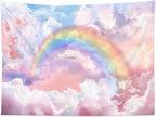 HVEST Rainbow Cloud Tapestry Wall Hanging, Rainbow and Pink Cloud Pastel Wall Decor, Aesthetic Nature Landscape Tapestry for Living Room Bedroom Aesthetic Decor, 36L x 48W Inches
