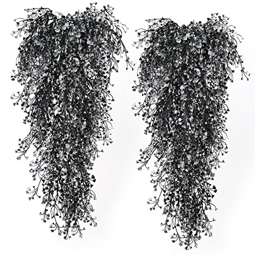 RECUTMS Artificial Hanging Plants 4 Pcs Fake Ferns Artificial Plants Large Faux Hanging Plant Wall Plants Fake Ivy Room Home Garden Wedding Halloween Party Indoor Outdoor Decor(Black White) - color: Black White