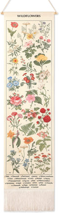 Geetery Vintage Floral Vertical Tapestry Wall Hanging Decor Long Flower Narrow Botanical Fabric Wall Art Hanging Reference Illustrative Tassel Tapestry for Bedroom Living Room Home Decor Gift(White)