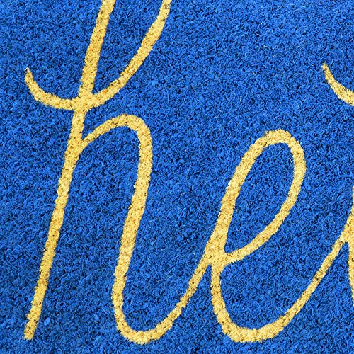 DII Hello Coir Fiber Doormat Non-Slip Durable Outdoor/Indoor, Pet Friendly, 18x30, Blue - color: Blue