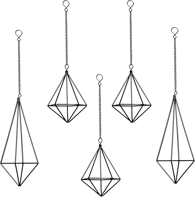 Tillandsia Air Plant Holder Black Geometric Hanging Air Plant Holders Unique for Wall Decor Xerographica Air Plant Hanger for Indoor Decor Himmeli Geometric Decor (5Pcs)