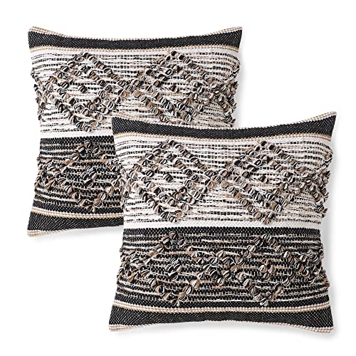 · REDEARTH · Handmade Boho Throw Pillow Covers - Bohemian Farmhouse Style - Accent Woven Indoor and Covered Patio Pillow Cushion Cases for Couch, Bed, Sofa, Benches – Set of 2-18"x18", Black Jasper - color: Black Jasper, size: 18" x 18" (Pack of 2)