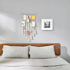 Mkono Hanging Photo Display Boho Macrame Wall Decor with Light, Teen Girl Teenage Gifts, Pictures Cards Frame Holder Art Hanger for Christmas Birthday Party Bedroom Dorm, with 30 Wood Clips, Ivory
