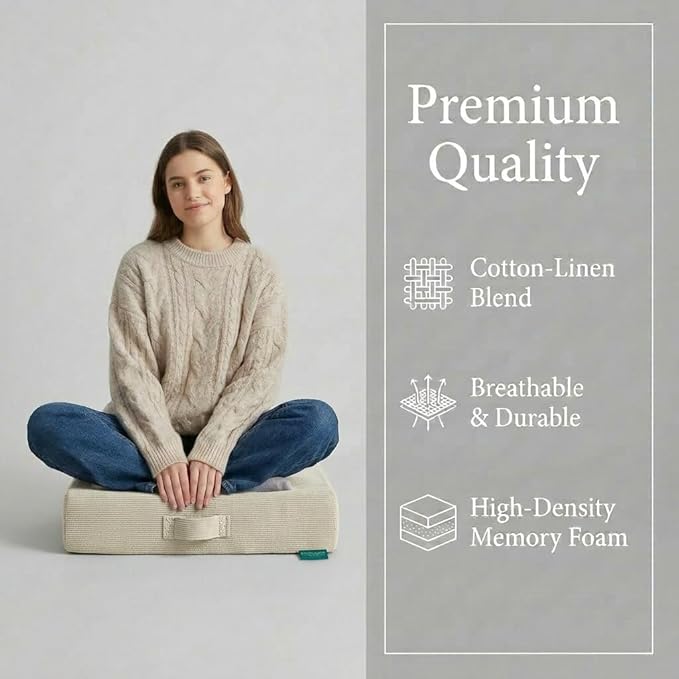 16 inches Meditation Floor Pillow Square Large Floor Cushions for Adults, Thick Memory Foam Seat Cushions for Yoga, Living Room, Sofa, Tatami, Bay Window Beige