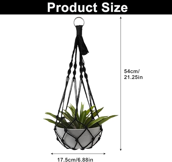 2 Pack Macrame Hanging Planters - Stylish Plant Hangers Crochet Boho Plant Holder Hanging Plant Basket for Up to 8 Inch Pots(Black, Without Patterns)