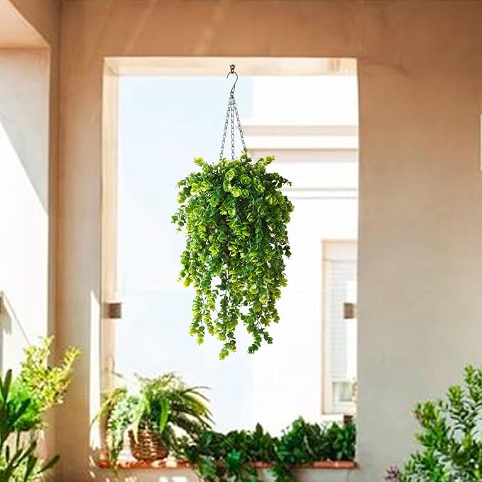 Artificial Faux Hanging Plants Basket for Spring Summer Outdoor Decoration, Fake Eucalyptus Plant UV Resistant Look Real for Outside Porch Home Patio Balcony Yard(Eucalyptus)