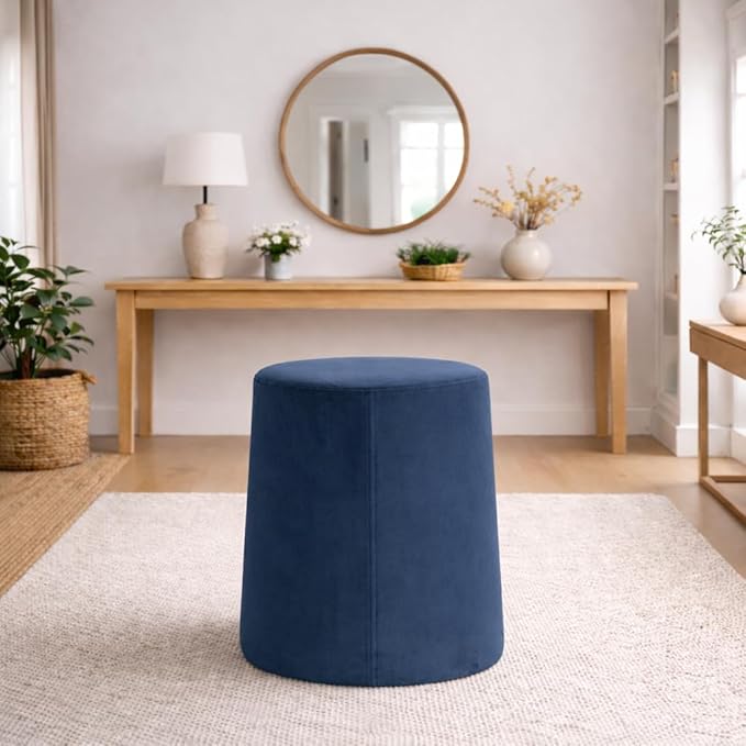 Spatial Order Organic Shape Ottoman (No Lid, Seat Only) | HomePop Home Décor | Round Pouf Foot Rest – Blue Velvet