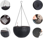 Vencer 11 Inch Round Resin Self Watering Hanging Basket,Water Indicator,Modern Decorative Planter Pot for All House Plants,Black,VF-050B