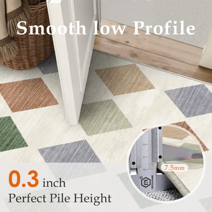 PureCozy Machine Washable 2x3 Area Rugs for Entryway Modern Soft Checkered Indoor Door Mats Non-Slip Stain Resistant Low Pile Accent Small Rug for Bedroom Kitchen Laundry Entrance - color: Checkered Colorful, size: 2' x 3' (Rectangular)