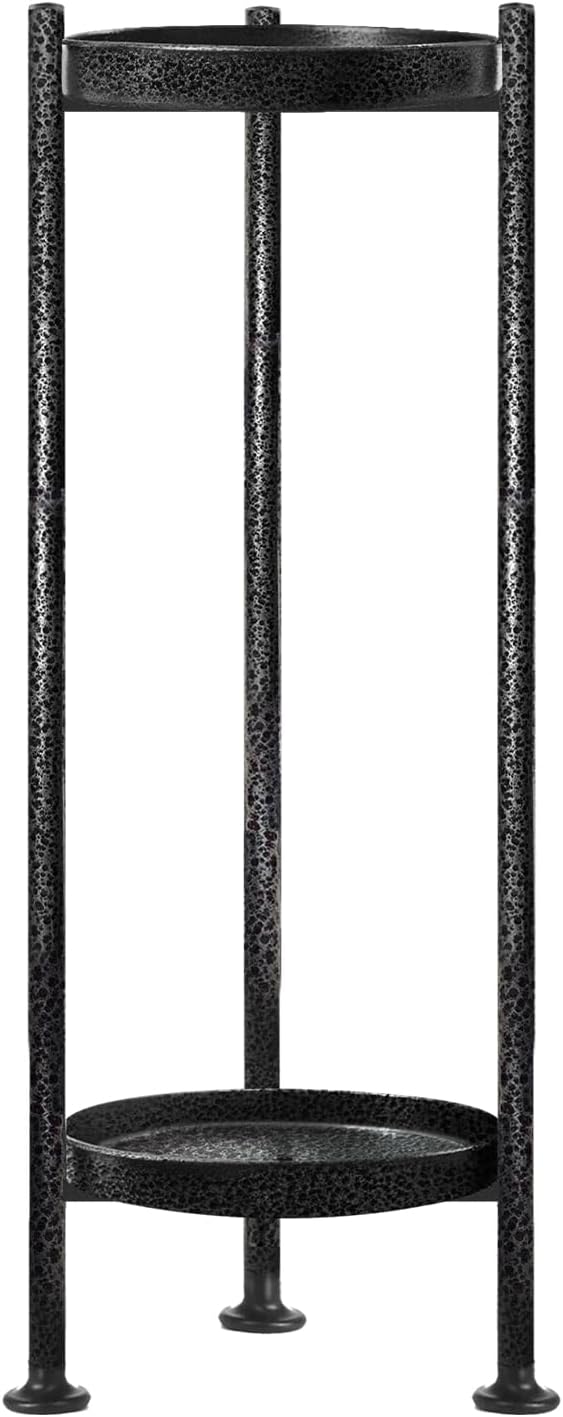 Plant Stand Indoor Outdoor, 2 Tier Iron Plant Stand, 30'' Tall Pedestal Stand Outdoor, Metal Flower Stands for Indoor Plants, Balcony, Living Room (silver gray)