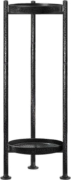 Plant Stand Indoor Outdoor, 2 Tier Iron Plant Stand, 30'' Tall Pedestal Stand Outdoor, Metal Flower Stands for Indoor Plants, Balcony, Living Room (silver gray)