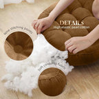 Meditation Floor Pillow Set of 2 Large Round Floor Cushions for Adults Tufted Corduroy Floor Seat Pillows Cushion for Living Room,Grass Green 16.5" Lx16.5 Wx3 H
