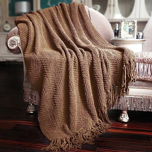 Home Soft Things Brown Throw Blanket Knitted Tweed Throw 50'' x 60'', Amphora, Super Soft Cozy Warm Comfortable Breathable Throw for Living Room Chair Couch Bed Sofa Bedroom Home Décor - color: Amphora, size: 50 in x 60 in