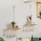Artilady Macrame Wall Hanging Shelf - 2 Pack Wood Shelves Boho Wall Shelf Decor with Tassels & Wooden Beads, Rustic Floating Shleves Plant Aesthetic Room Decor for Teen Girls
