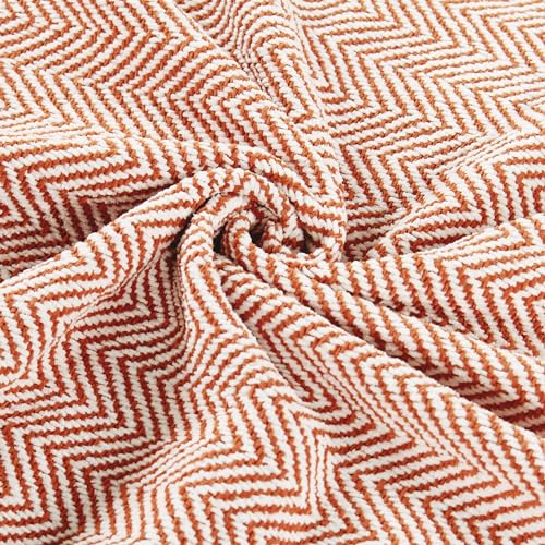Herringbone Knitted Two Tone Throw Blankets with Braided Tassel Fringe, Boho Farmhouse Lightweight Turkish Throw Blanket for Couch Bed Sofa, Picnic, Yoga, Outdoor Blanket, 50 x 60 Inch, Rust Orange - color: Rust Orange