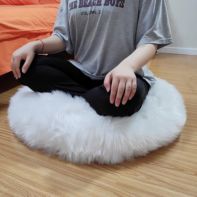 Asuprui Unstuffed Floor Pillow Meditation Cushion No Filler Large Floor Cushion for Sitting Fluffy Floor Seat Fuzzy Oversized Seat Pillow for Adult 24X24X6 Inches White Round Cover ONLY