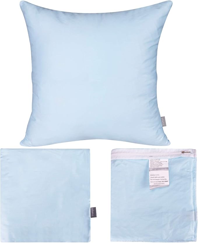 Thmyo 4-Pack 100% Cotton Comfortable Solid Decorative Throw Pillow Case, Square Cushion Cover Pillowcase Sublimation Blank Pillow Covers DIY Throw Pillowcase for Sofa(20x20 inch/ 50x50cm,Light Blue)