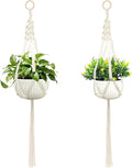 Macrame Plant Hanger, Hanging Planter Basket with Decorative Tassels, Decorative Flower Pot Holder for Indoor Outdoor Boho Home Decor, Set of 2 (Wooden Hanging Ring)