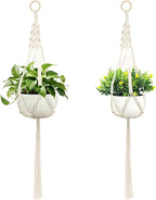 Macrame Plant Hanger, Hanging Planter Basket with Decorative Tassels, Decorative Flower Pot Holder for Indoor Outdoor Boho Home Decor, Set of 2 (Wooden Hanging Ring)