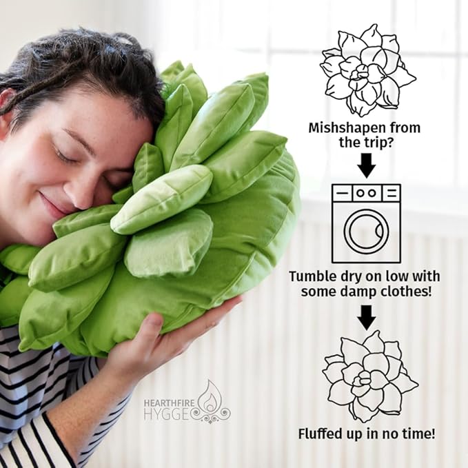 3D 17" Green Cactus Flower Pillow | Hand-Stitched Flower Pillow for Bedroom, Living Room, and Nursery | Cozy Decorative Leaf Throw Pillow