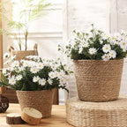 Hand Woven Planter Basket with Liner Rustic Straw Flower Pot for Indoor Outdoor Plants Balcony Living Room Decor 7.8X9.75X7.8 Inches
