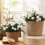 Healeved Hand Woven Planter Basket with Liner Rustic Straw Flower Pot for Indoor Outdoor Plants Balcony Living Room Decor 7.8X9.75X7.8 Inches