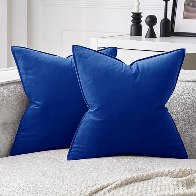 MIULEE Royal Blue Velvet Throw Pillow Covers 18x18 Soft Decorative Solid Square Cushion Cases Pack of 2 Modern Luxury Home Decor for Couch, Sofa, Bedroom
