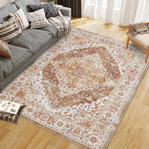 GarveeHome Boho Area Rugs for Living Room Large Machine Washable Stain Resistant Non-Slip Rugs for Bedroom, Entryway Kitchen Playroom Nursery Office, Ultra Soft Vintage Carpet - color: Camel, size: 2'x6'