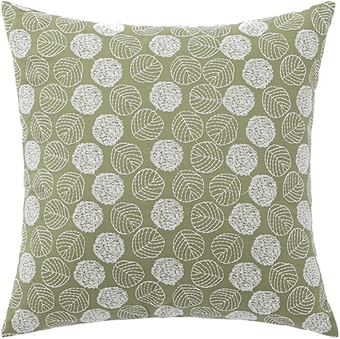 vctops Leaf Embroidery Decorative Throw Pillow Cover Boho Tufted Linen Cushion Cover for Couch Sofa Bed (Green Leaf,18"x18")